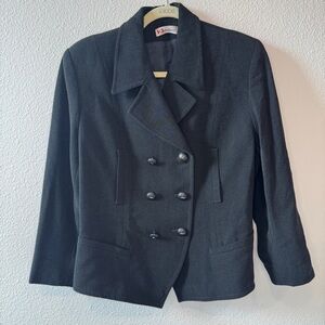 KL by Karl Lagerfeld Women's Vintage Monogrammed Black Wool Blend Blazer